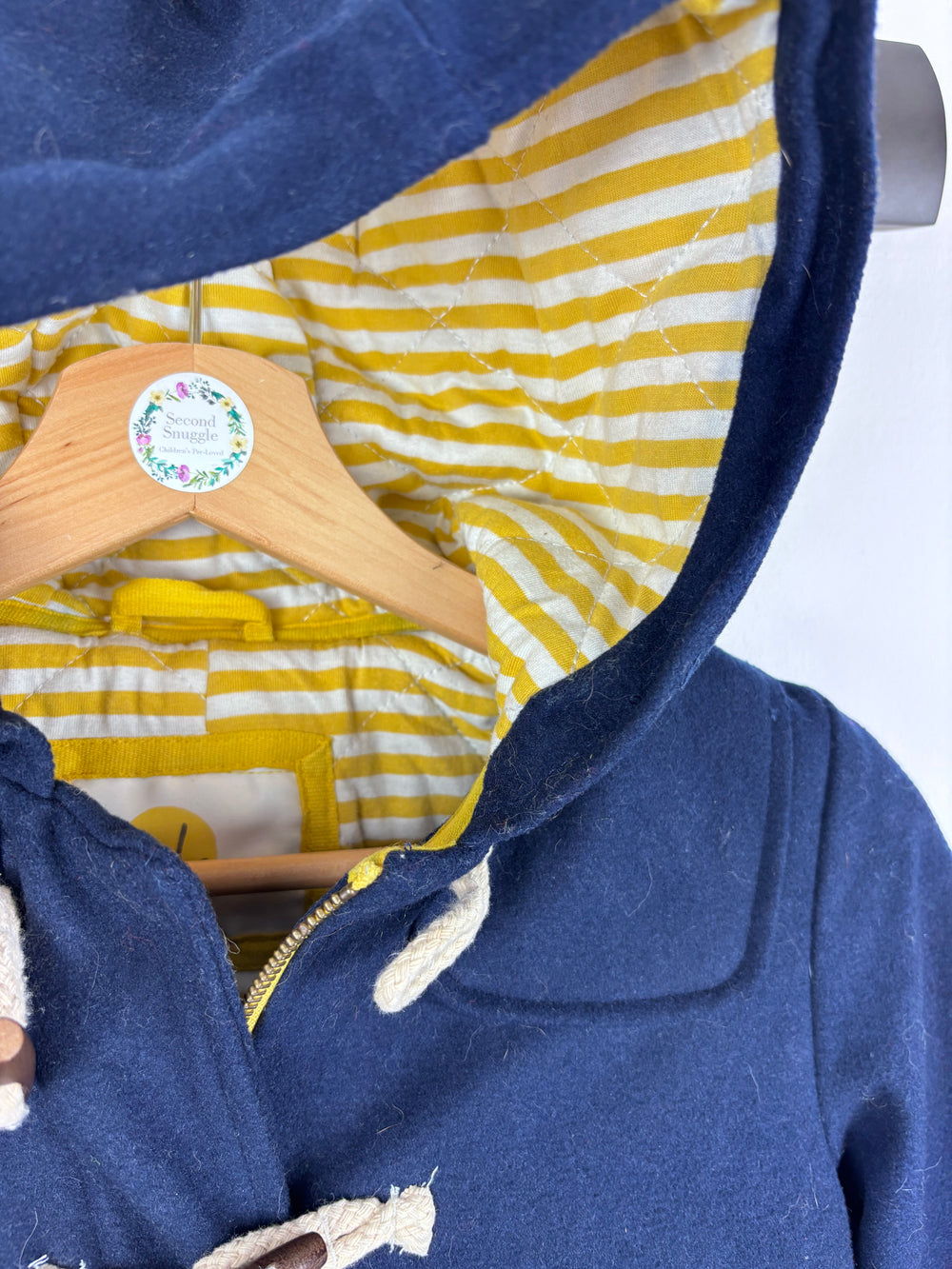 Boden Wool Duffle Coat Navy Stripe Lining 6-7 Years-Coats-Second Snuggle Preloved