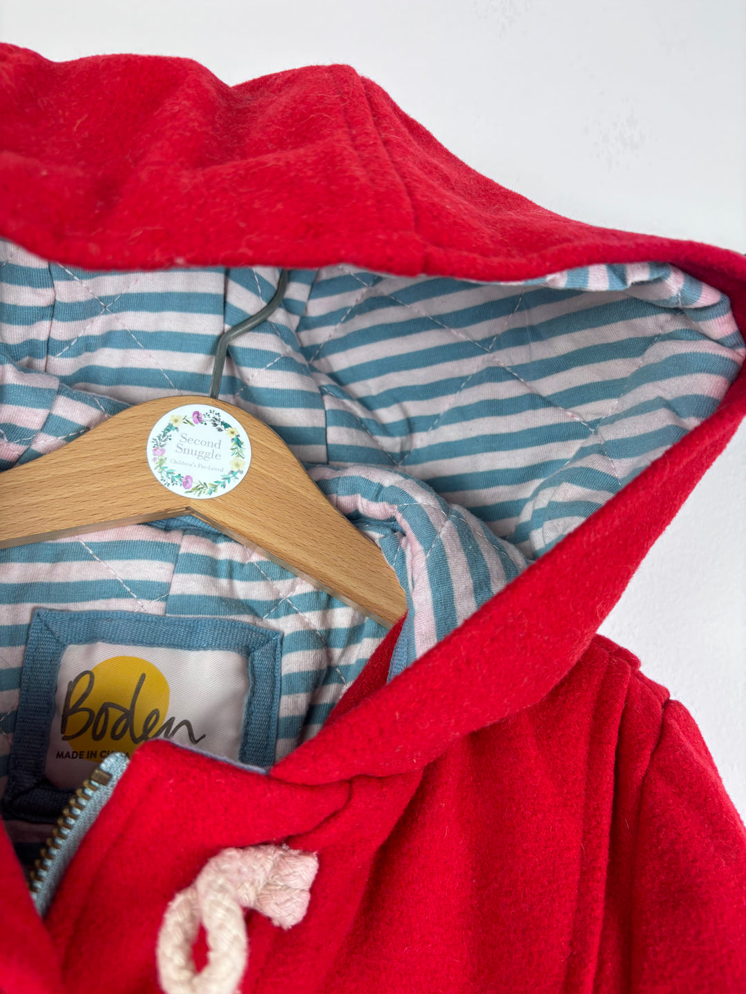 Boden Wool Duffle Coat Red Stripe Lining 5-6 Years-Coats-Second Snuggle Preloved