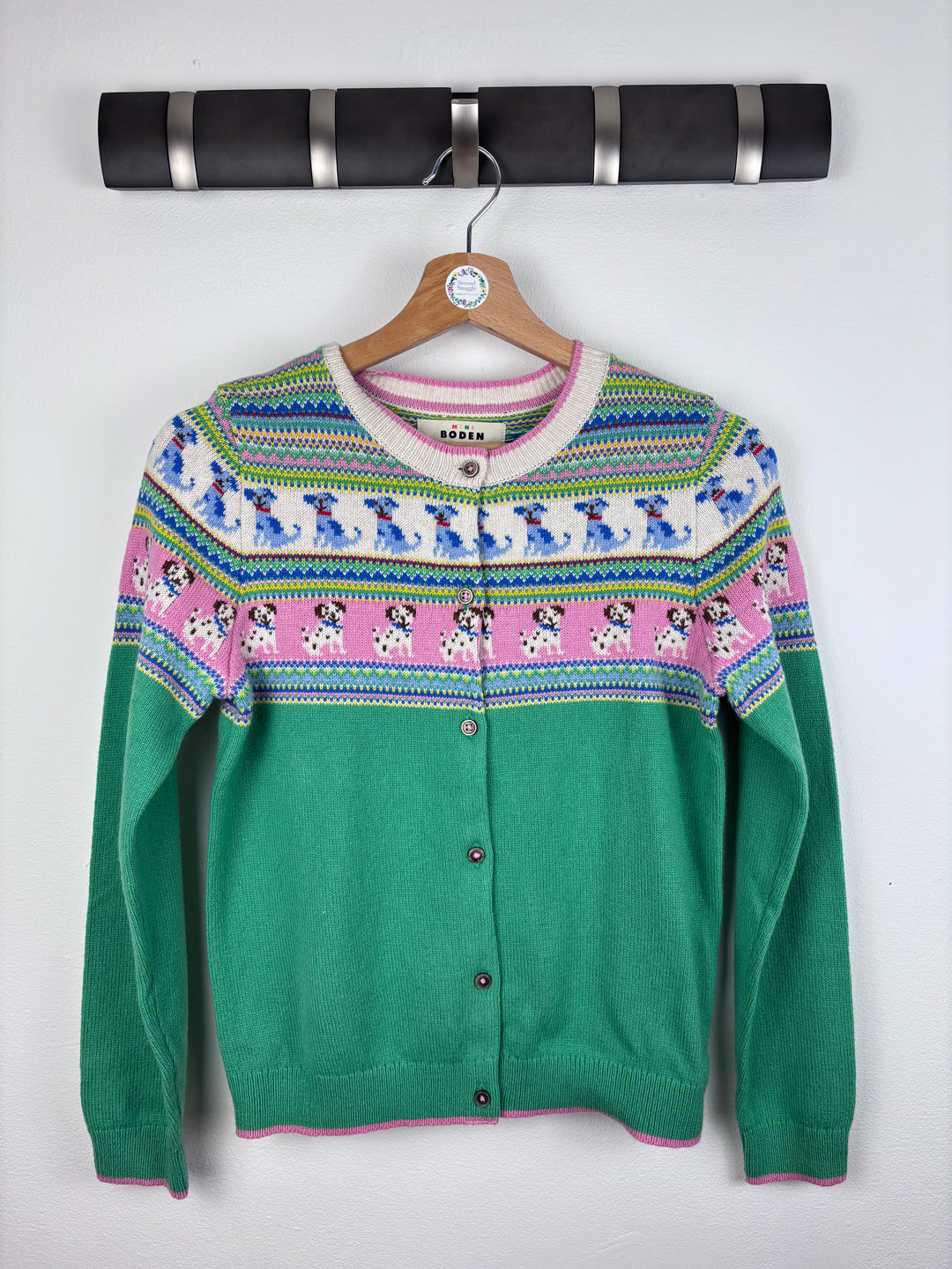 Mini Boden Dog Fair Isle Knit Cardigan Green Pink 11-12 Years-Cardigans-Second Snuggle Preloved