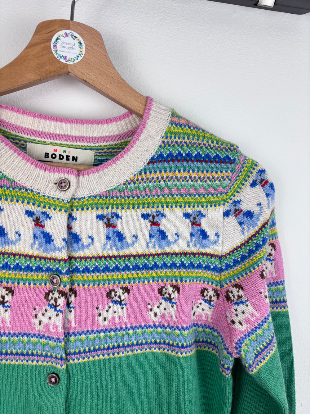 Mini Boden Dog Fair Isle Knit Cardigan Green Pink 11-12 Years-Cardigans-Second Snuggle Preloved