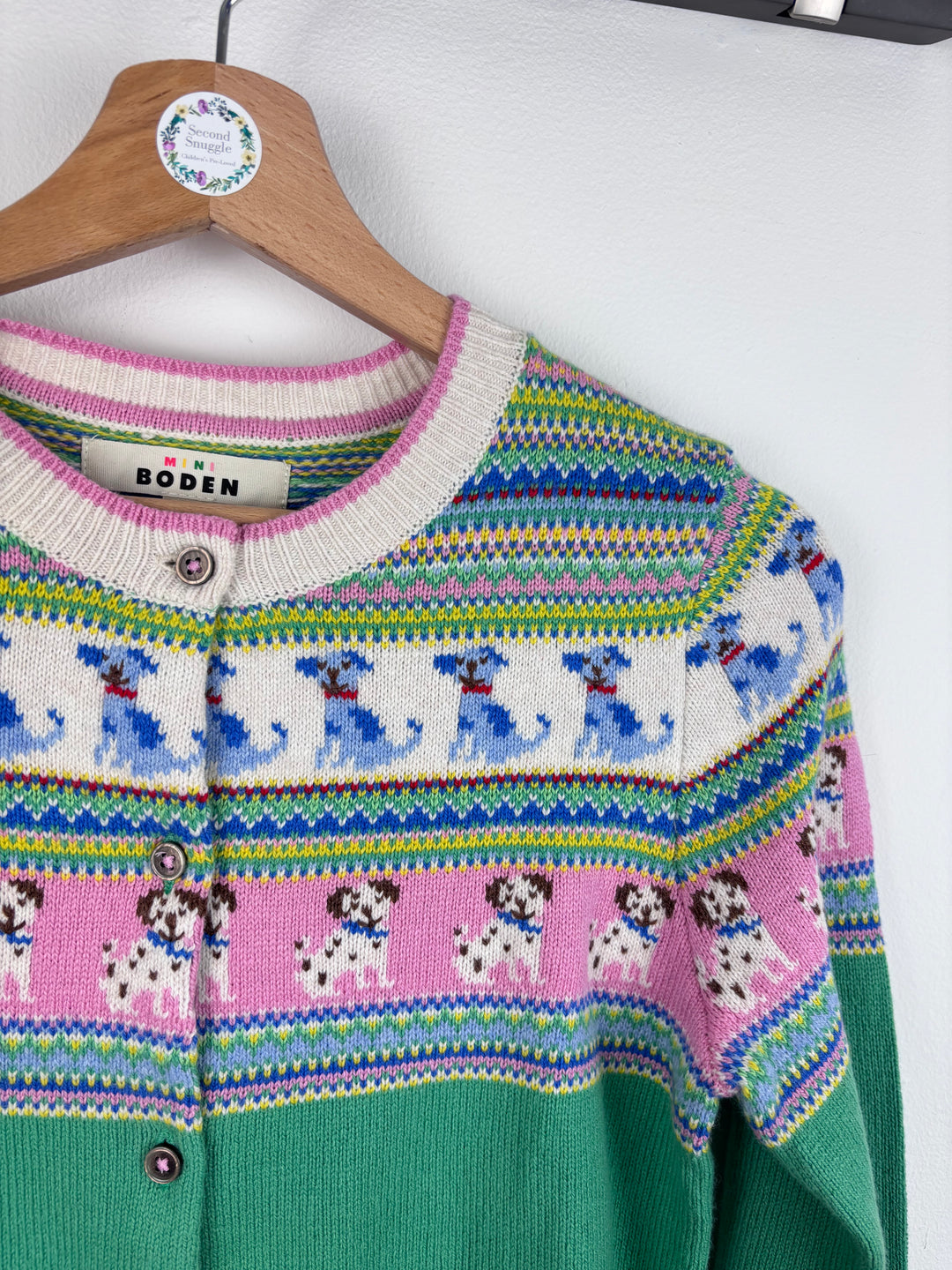 Mini Boden Dog Fair Isle Knit Cardigan Green Pink 11-12 Years-Cardigans-Second Snuggle Preloved