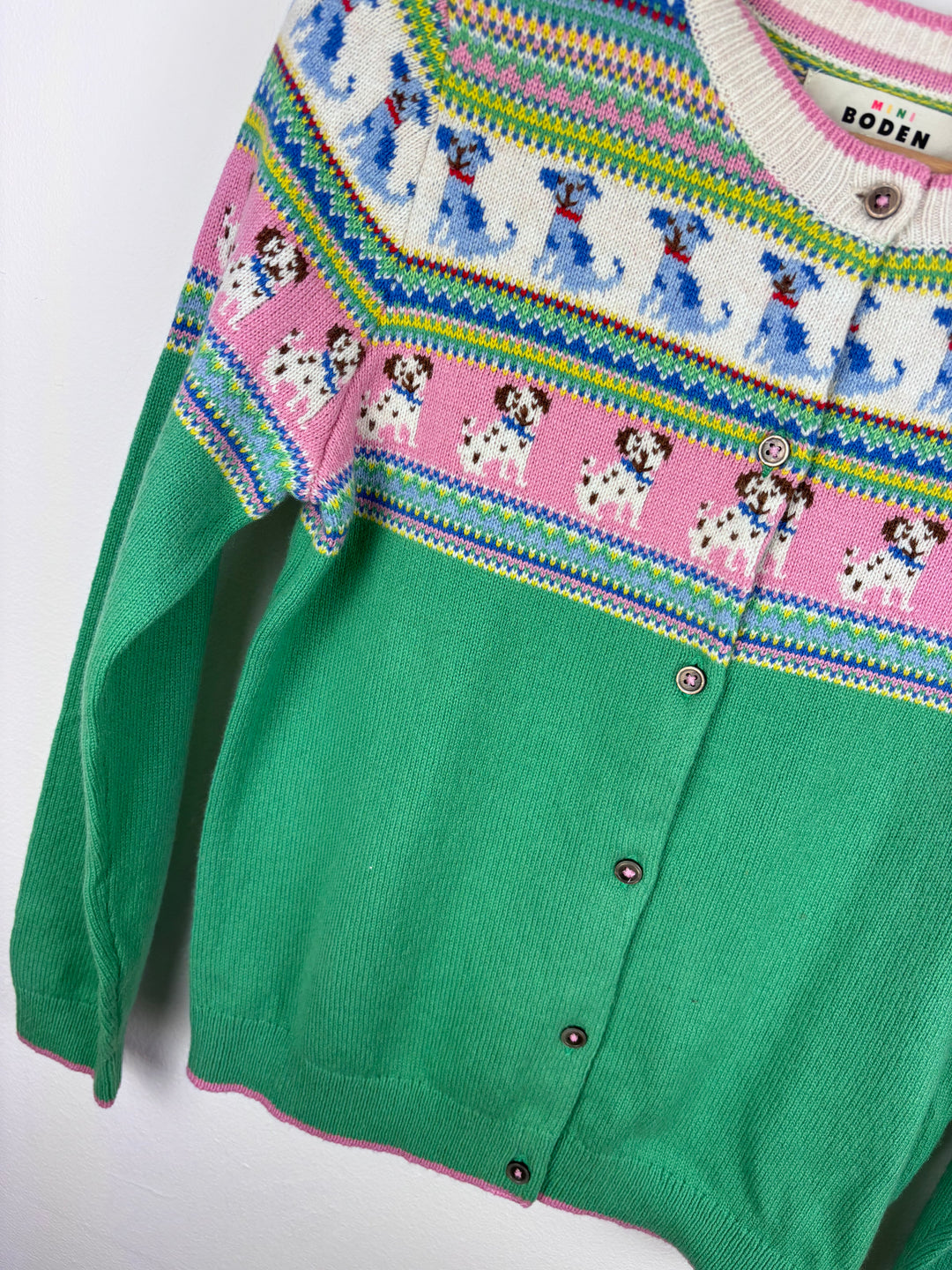 Mini Boden Dog Fair Isle Knit Cardigan Green Pink 11-12 Years-Cardigans-Second Snuggle Preloved