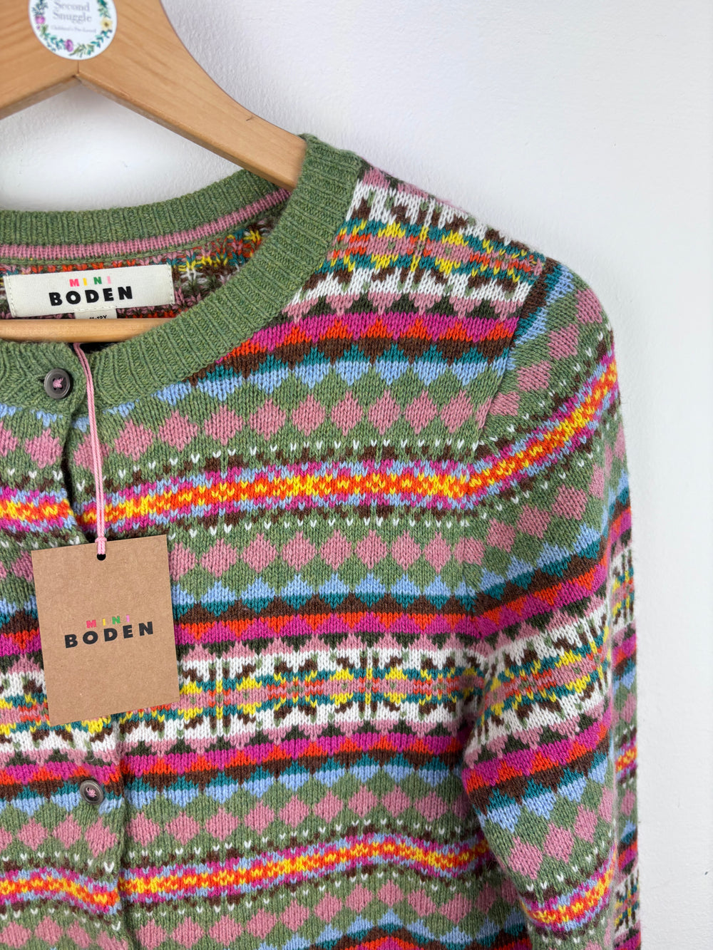 Boden Fair Isle Knit Cardigan Green Mix 11-12 Years-Cardigans-Second Snuggle Preloved