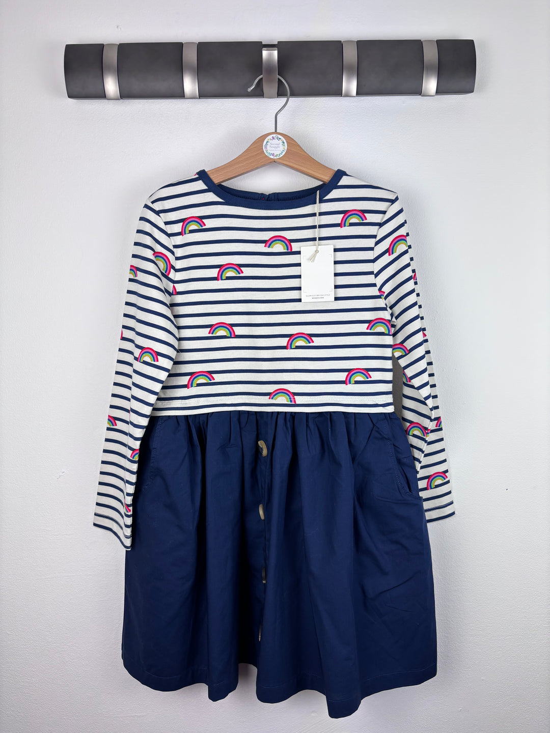 Boden Rainbow Stripe Top and Navy Skirt Dress 6-7 Years-Dresses-Second Snuggle Preloved