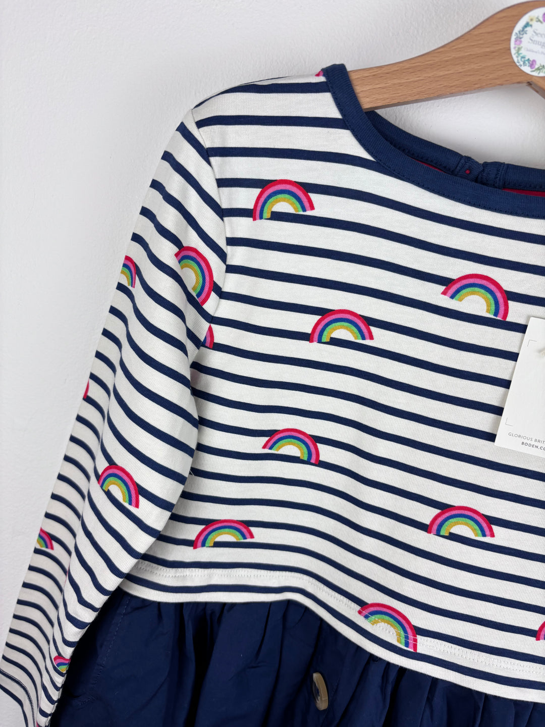 Boden Rainbow Stripe Top and Navy Skirt Dress 6-7 Years-Dresses-Second Snuggle Preloved