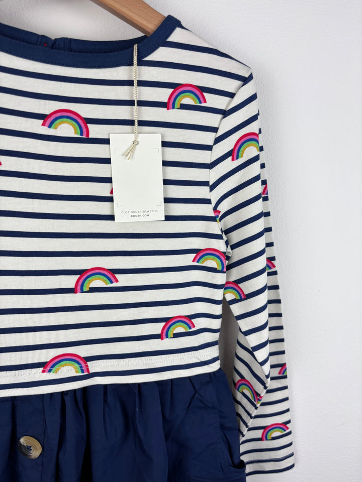Boden Rainbow Stripe Top and Navy Skirt Dress 6-7 Years-Dresses-Second Snuggle Preloved