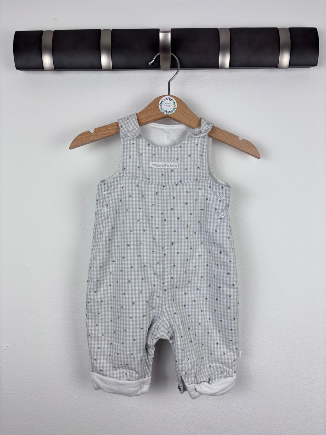 Mothercare Grey Gingham Star Dungarees New Baby-Dungarees-Second Snuggle Preloved