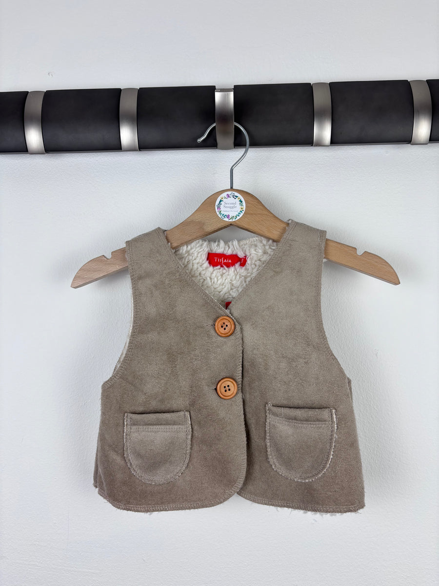 Ti Saia Shearling Lined Taupe Waistcoat 3-6 Months-Gilets-Second Snuggle Preloved