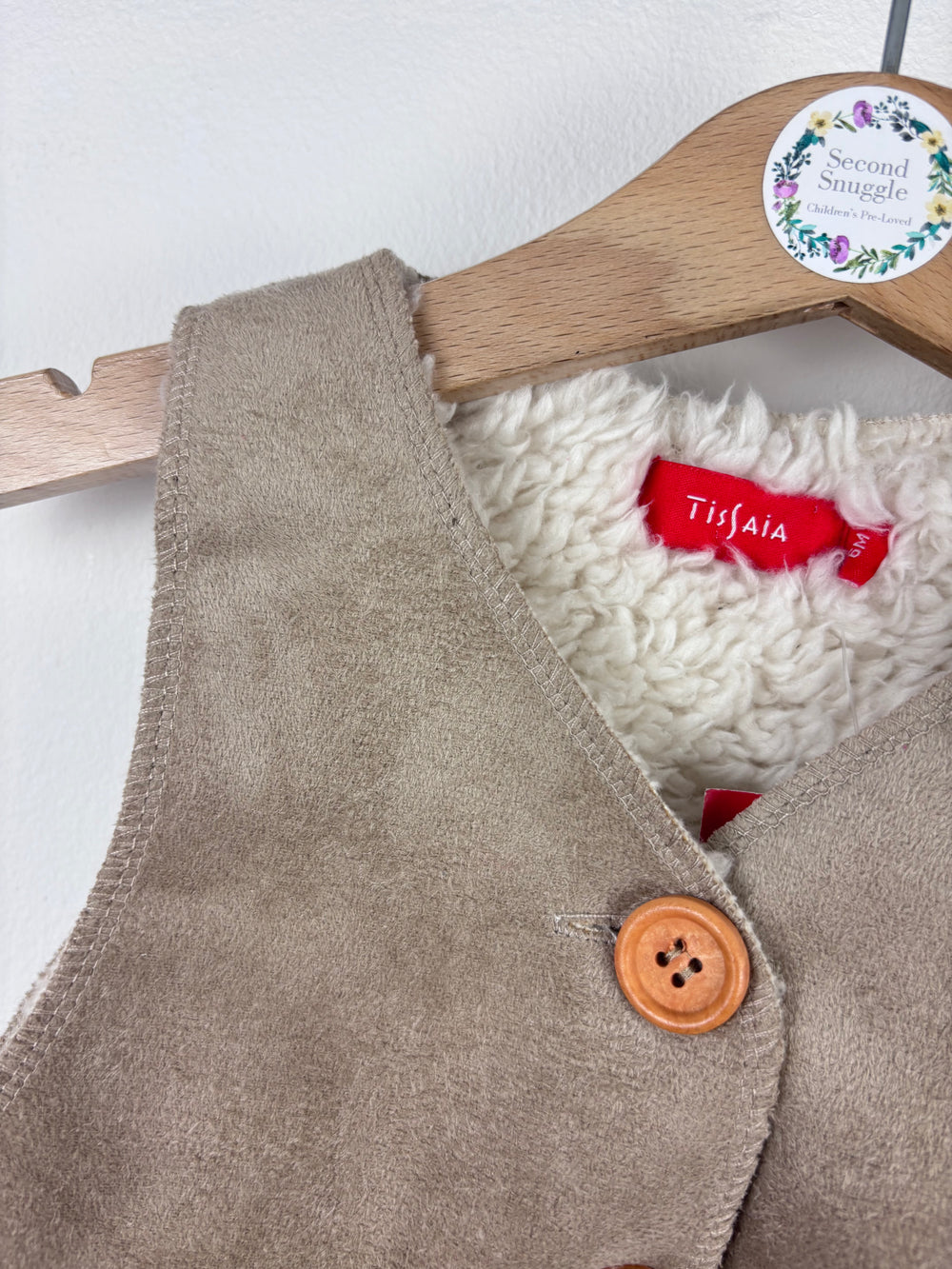 Ti Saia Shearling Lined Taupe Waistcoat 3-6 Months-Gilets-Second Snuggle Preloved