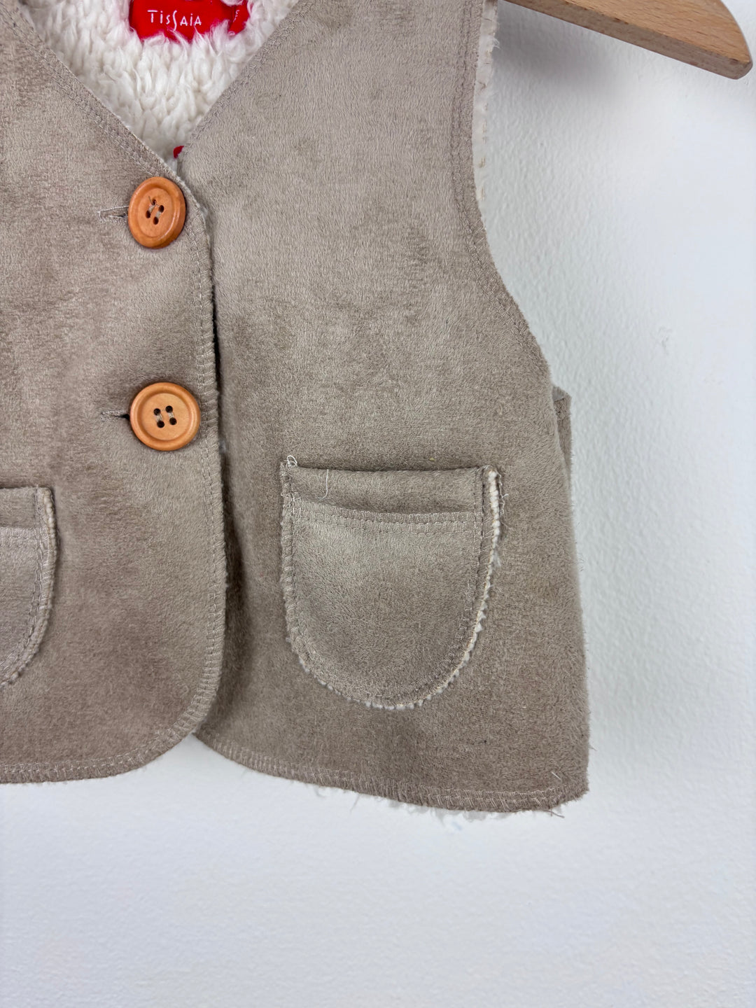 Ti Saia Shearling Lined Taupe Waistcoat 3-6 Months-Gilets-Second Snuggle Preloved