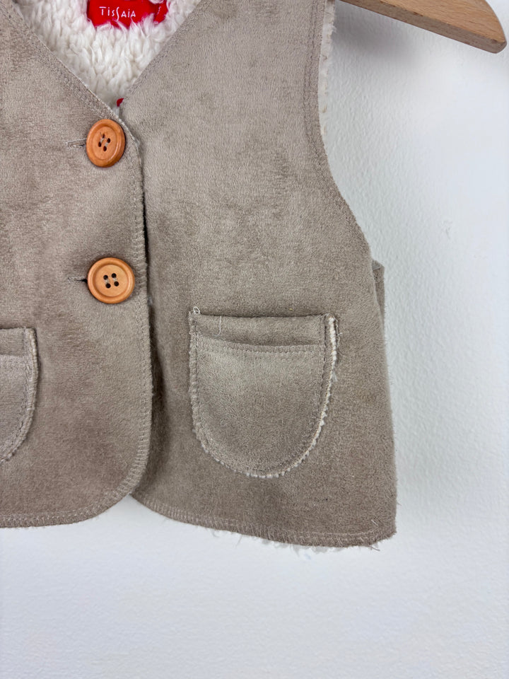 Ti Saia Shearling Lined Taupe Waistcoat 3-6 Months-Gilets-Second Snuggle Preloved