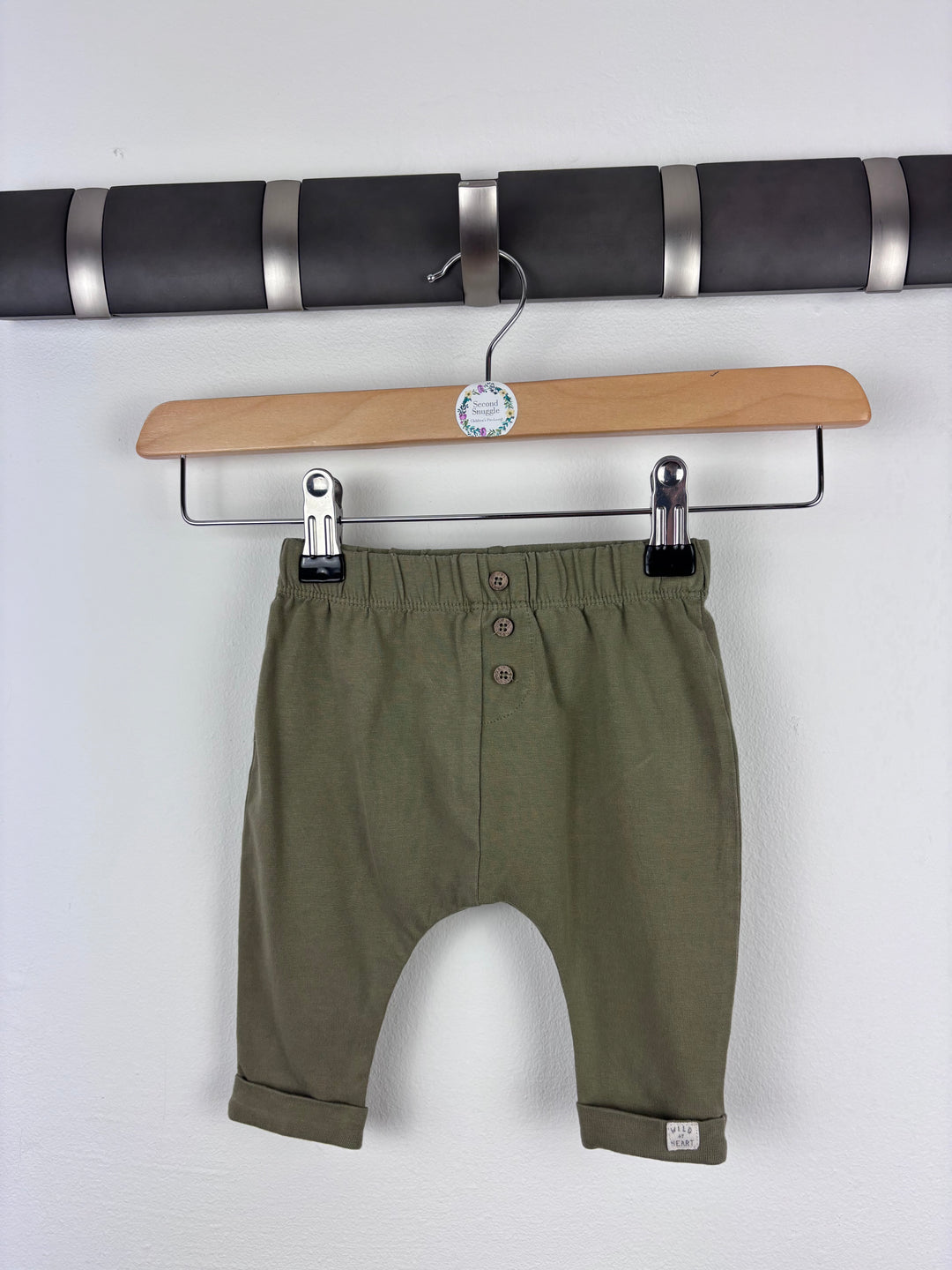 Next Khaki Button Detail Trousers Up To 3 Months-Leggings-Second Snuggle Preloved