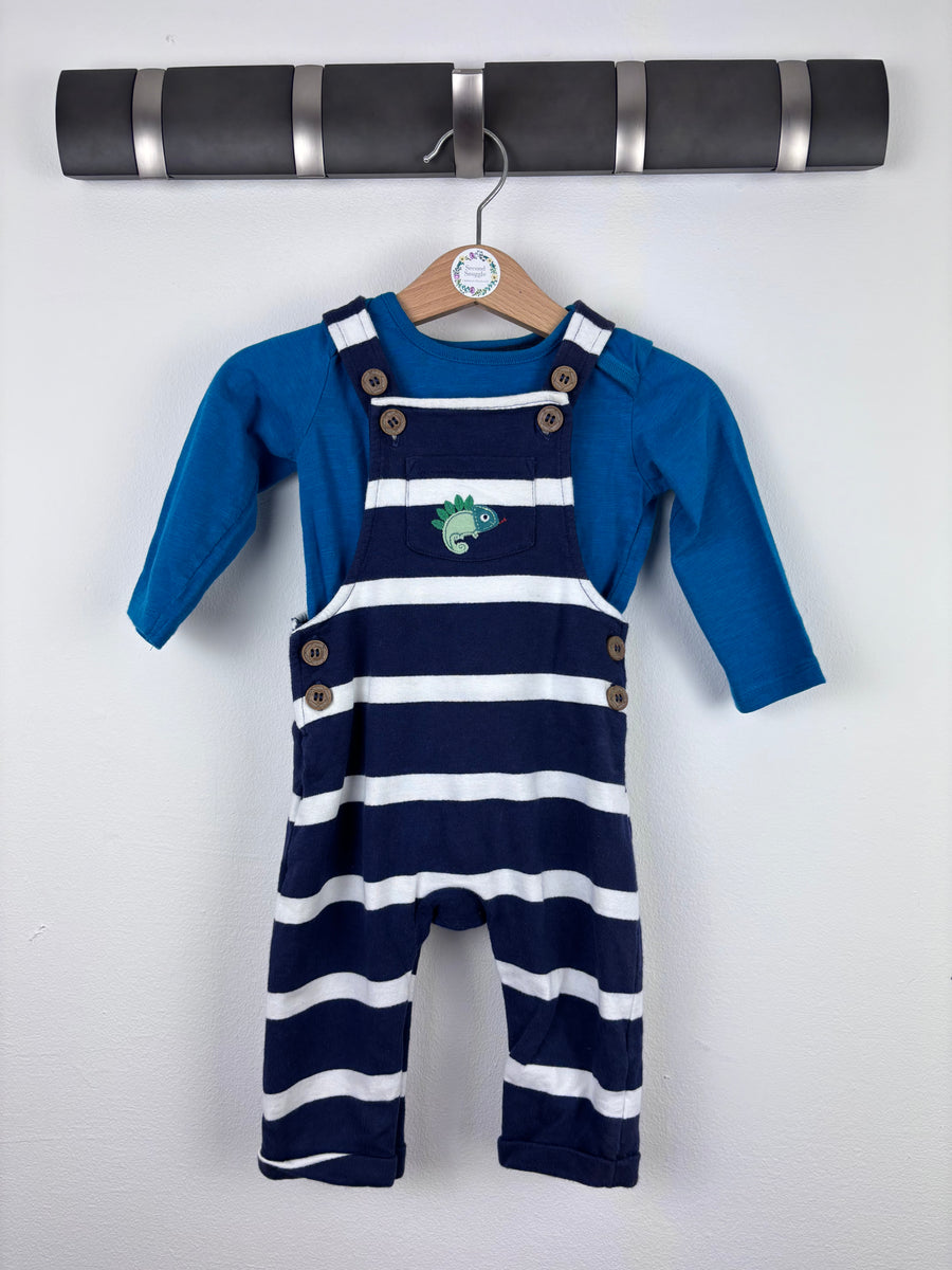 Mothercare Dinosaur Dungarees and Top Set 3-6 Months-Dungarees-Second Snuggle Preloved