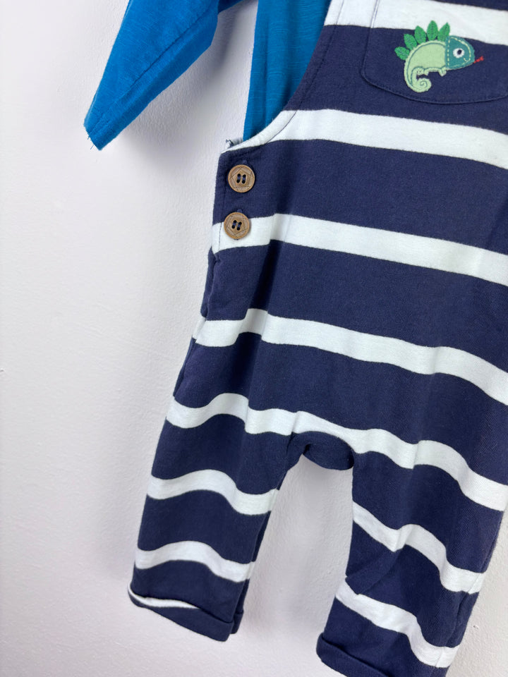 Mothercare Dinosaur Dungarees and Top Set 3-6 Months-Dungarees-Second Snuggle Preloved