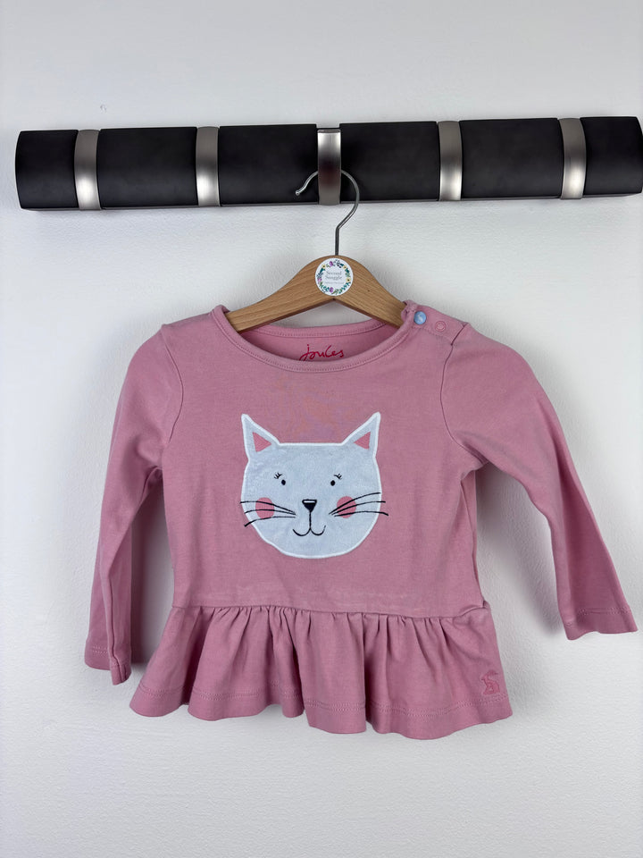 Joules Pink Cat Peplum Top 9-12 Months-Tops-Second Snuggle Preloved