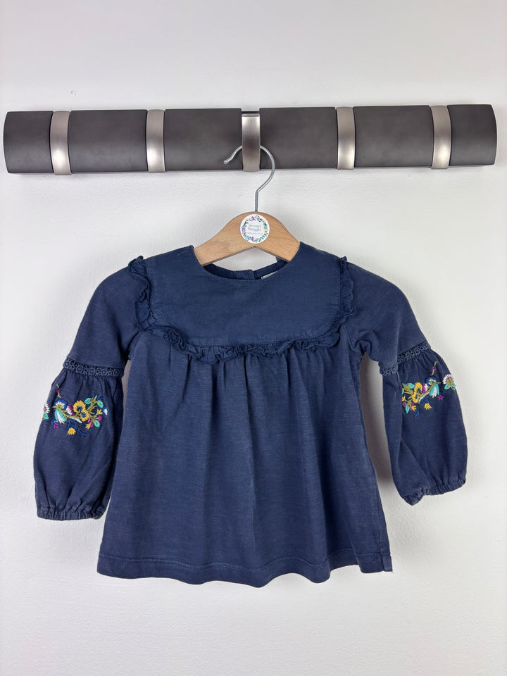 Next Navy Embroidered Sleeve Top 12-18 Months-Tops-Second Snuggle Preloved