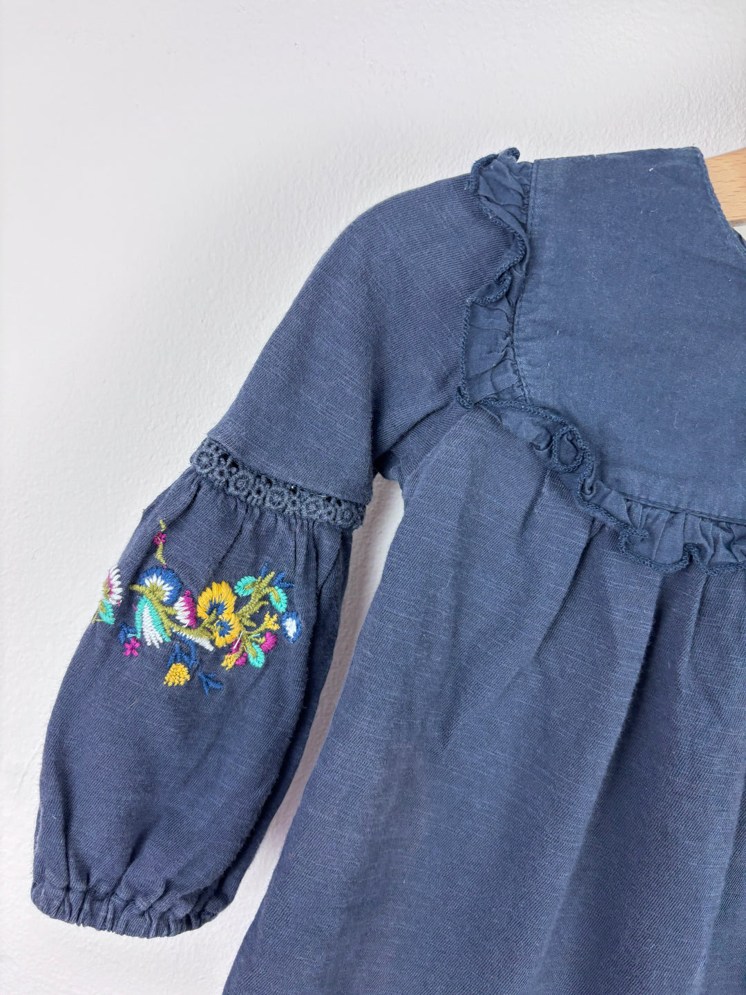 Next Navy Embroidered Sleeve Top 12-18 Months-Tops-Second Snuggle Preloved