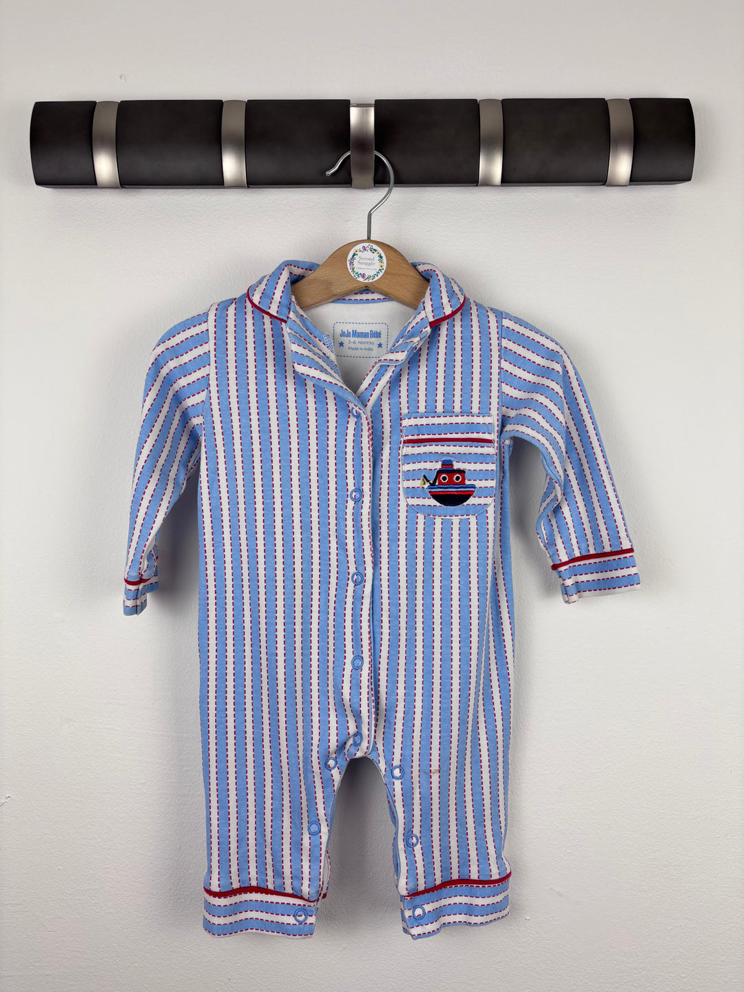 JoJo Maman Bebe Stripe Boat Sleepsuit 3-6 Months-Rompers-Second Snuggle Preloved