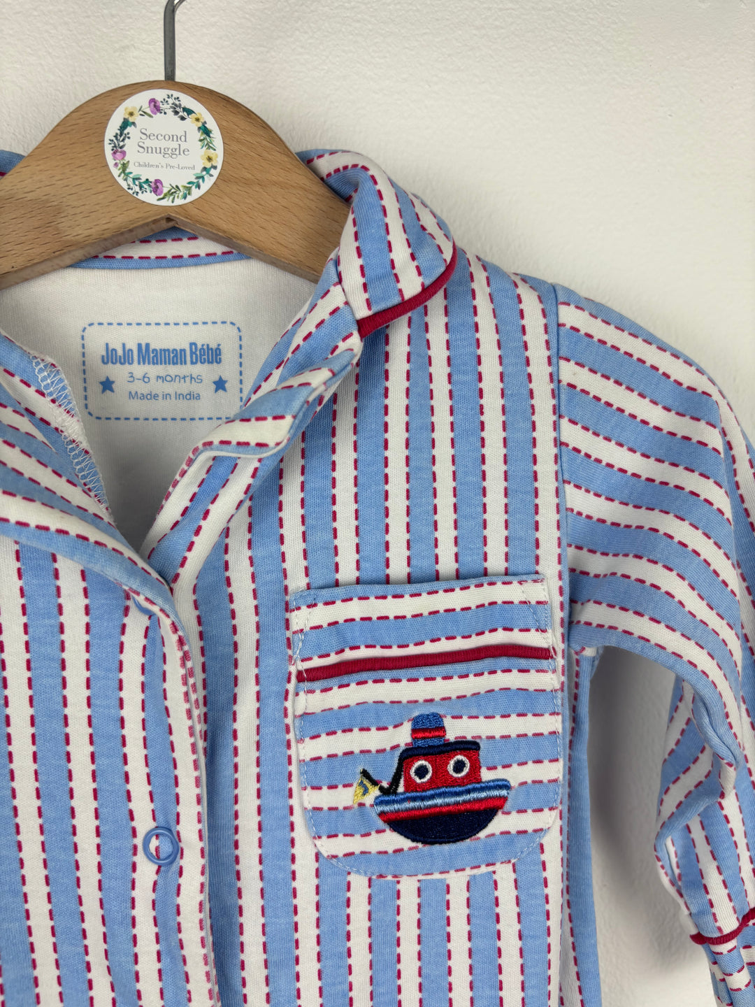 JoJo Maman Bebe Stripe Boat Sleepsuit 3-6 Months-Rompers-Second Snuggle Preloved