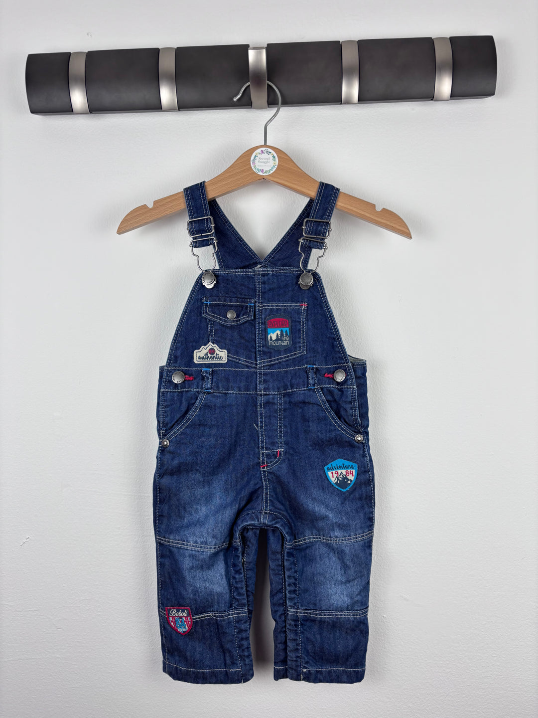 Boboli Denim Dungarees With Badge Detail 3-6 Months-Dungarees-Second Snuggle Preloved
