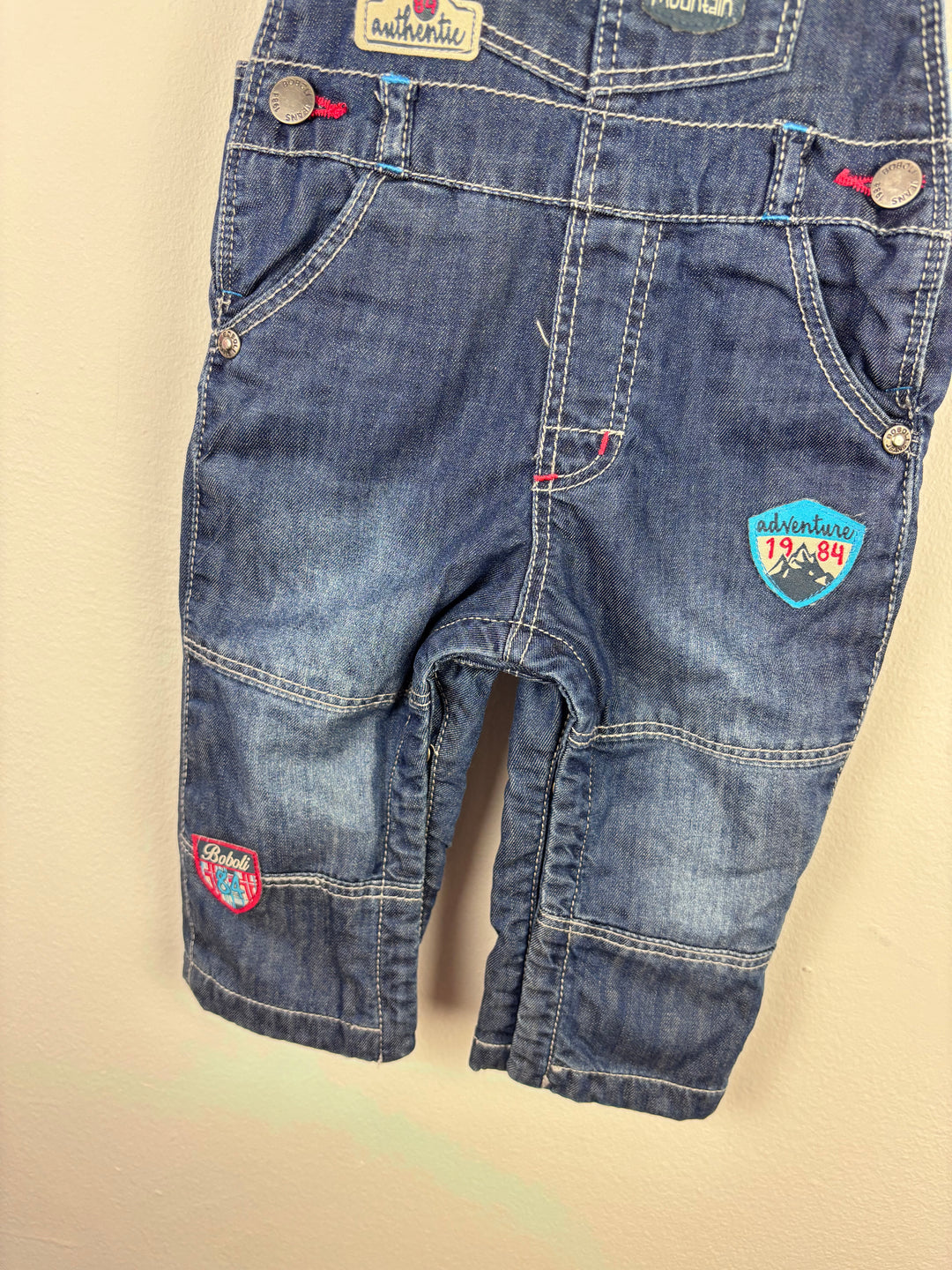 Boboli Denim Dungarees With Badge Detail 3-6 Months-Dungarees-Second Snuggle Preloved