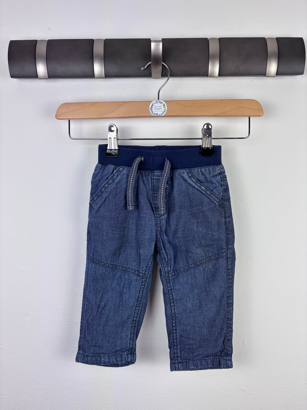 John Lewis Blue Pull On Trousers With Rib Waist 6-9 Months-Trousers-Second Snuggle Preloved