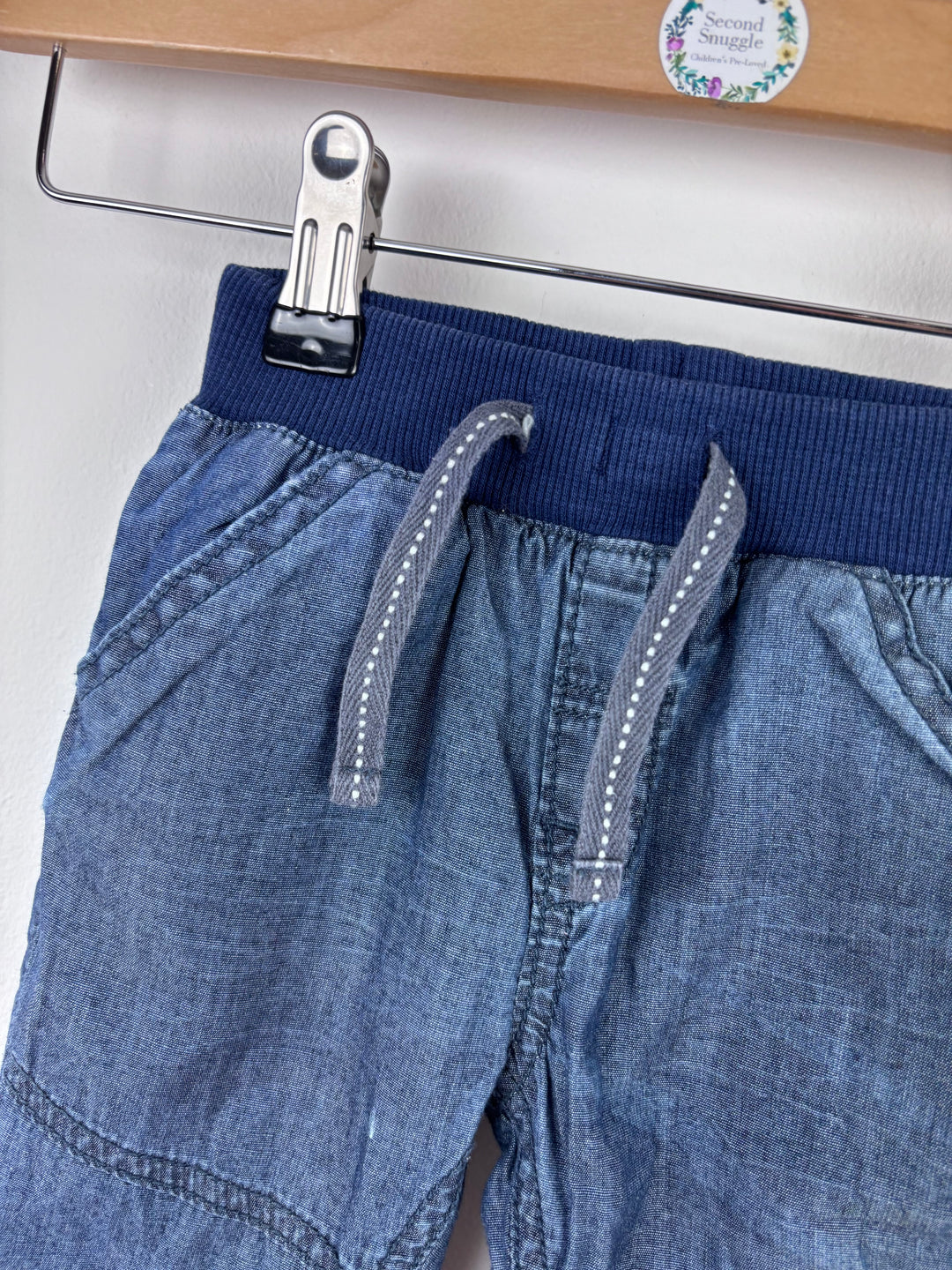 John Lewis Blue Pull On Trousers With Rib Waist 6-9 Months-Trousers-Second Snuggle Preloved