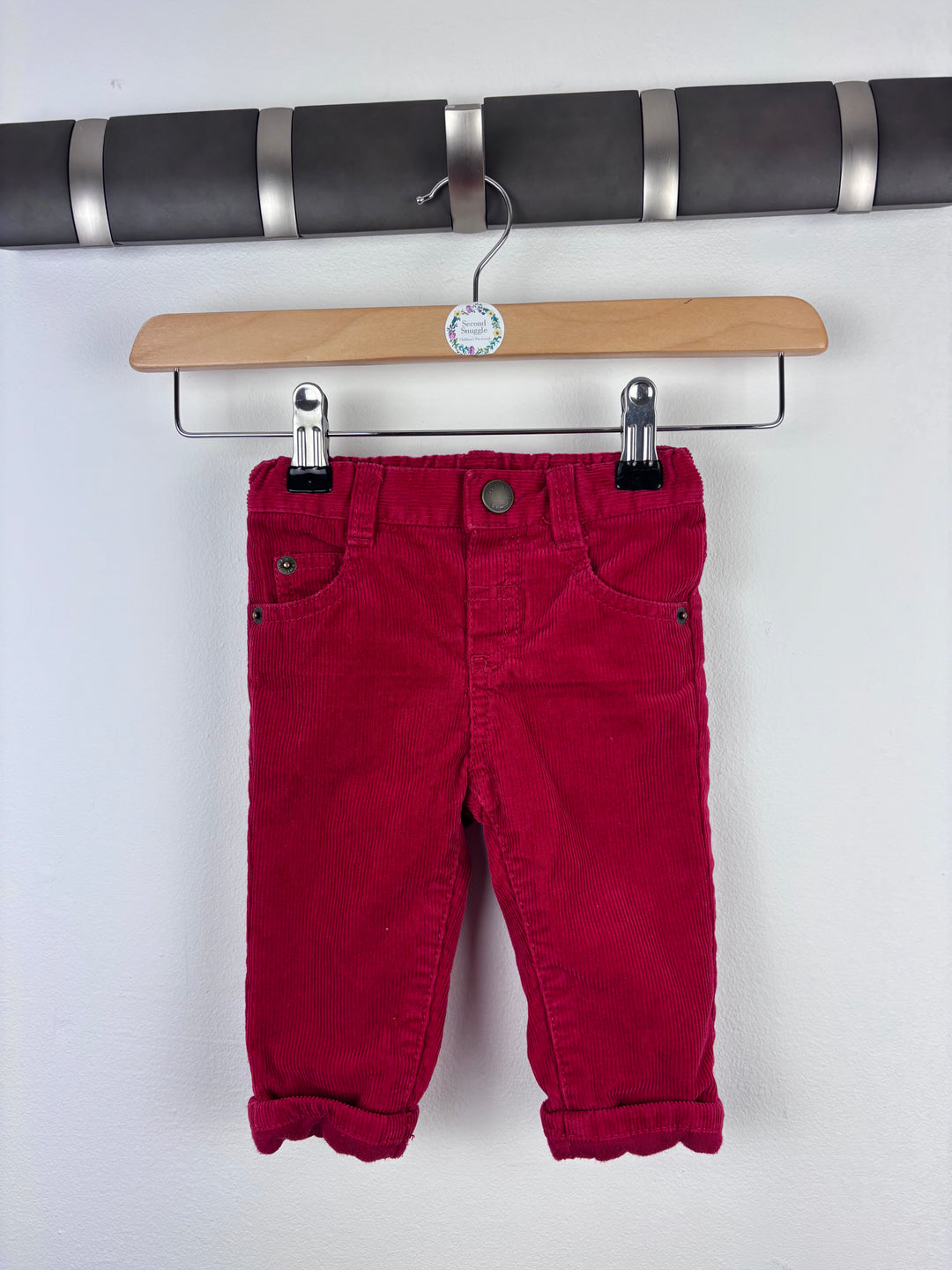 John Lewis Red Cord Trousers With Turn Up Hem 3-6 Months-Trousers-Second Snuggle Preloved