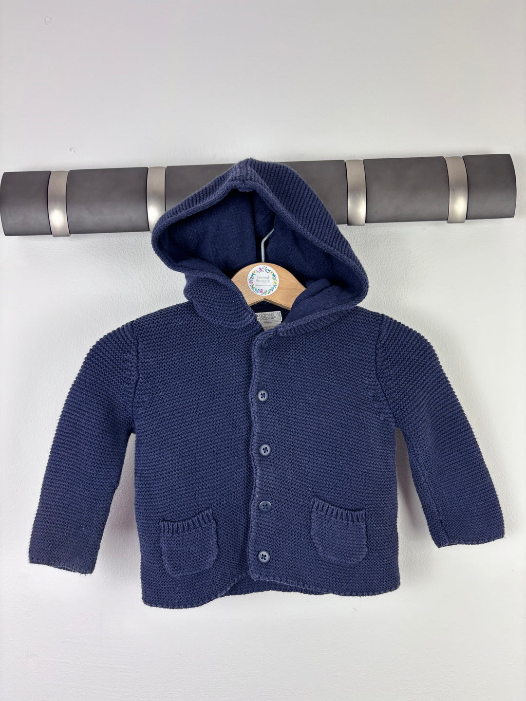 Mamas & Papas Navy Knitted Cardigan With Hood 3-6 Months-Cardigans-Second Snuggle Preloved