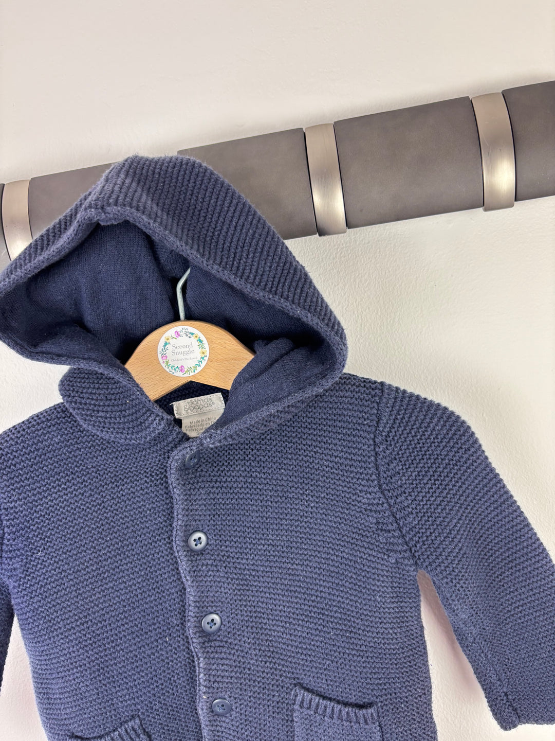 Mamas & Papas Navy Knitted Cardigan With Hood 3-6 Months-Cardigans-Second Snuggle Preloved