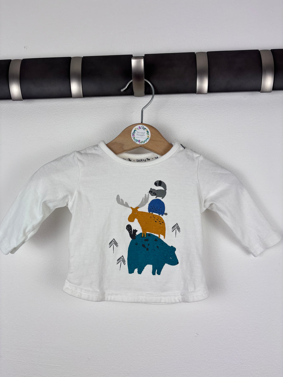 Tu White Long Sleeve Top With Animal Print Up To 1 Month-Tops-Second Snuggle Preloved