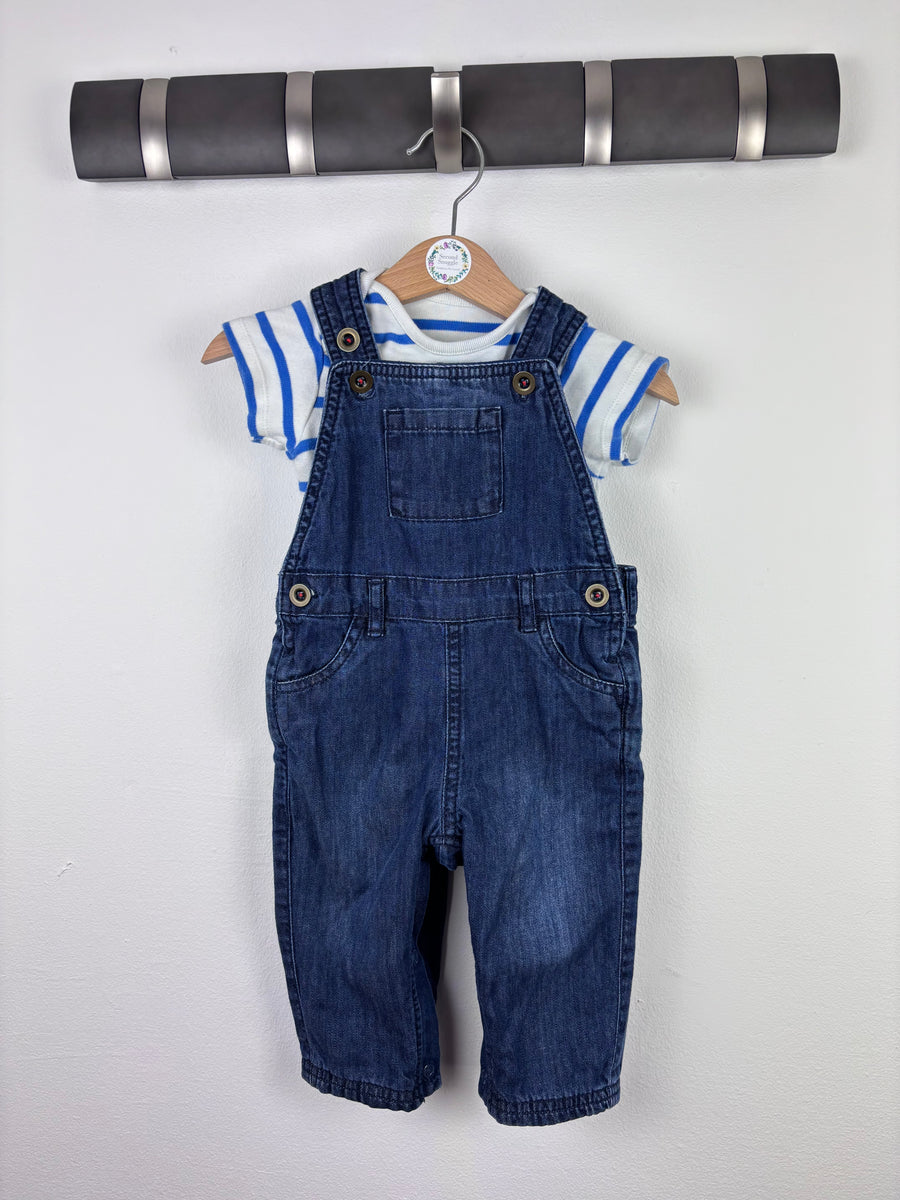 M&S Stripe Dungarees With Button Shoulder Detail 6-9 Months-Dungarees-Second Snuggle Preloved