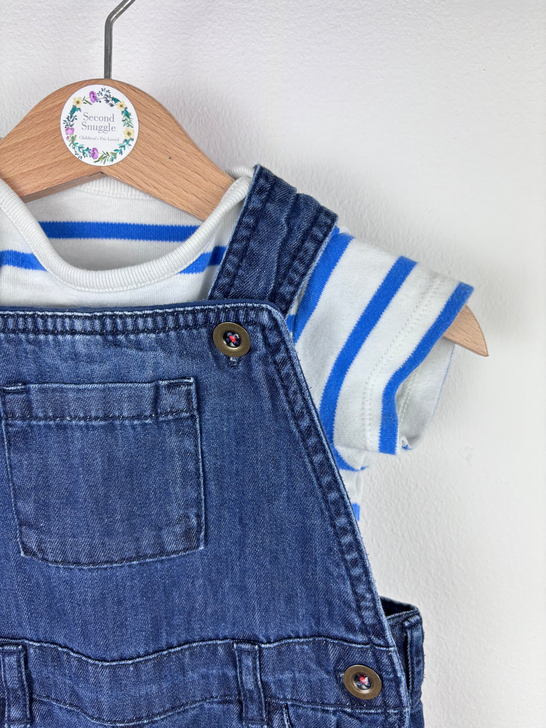 M&S Stripe Dungarees With Button Shoulder Detail 6-9 Months-Dungarees-Second Snuggle Preloved