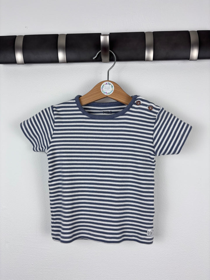 M&S Blue Stripe T Shirt 9-12 Months-Tops-Second Snuggle Preloved