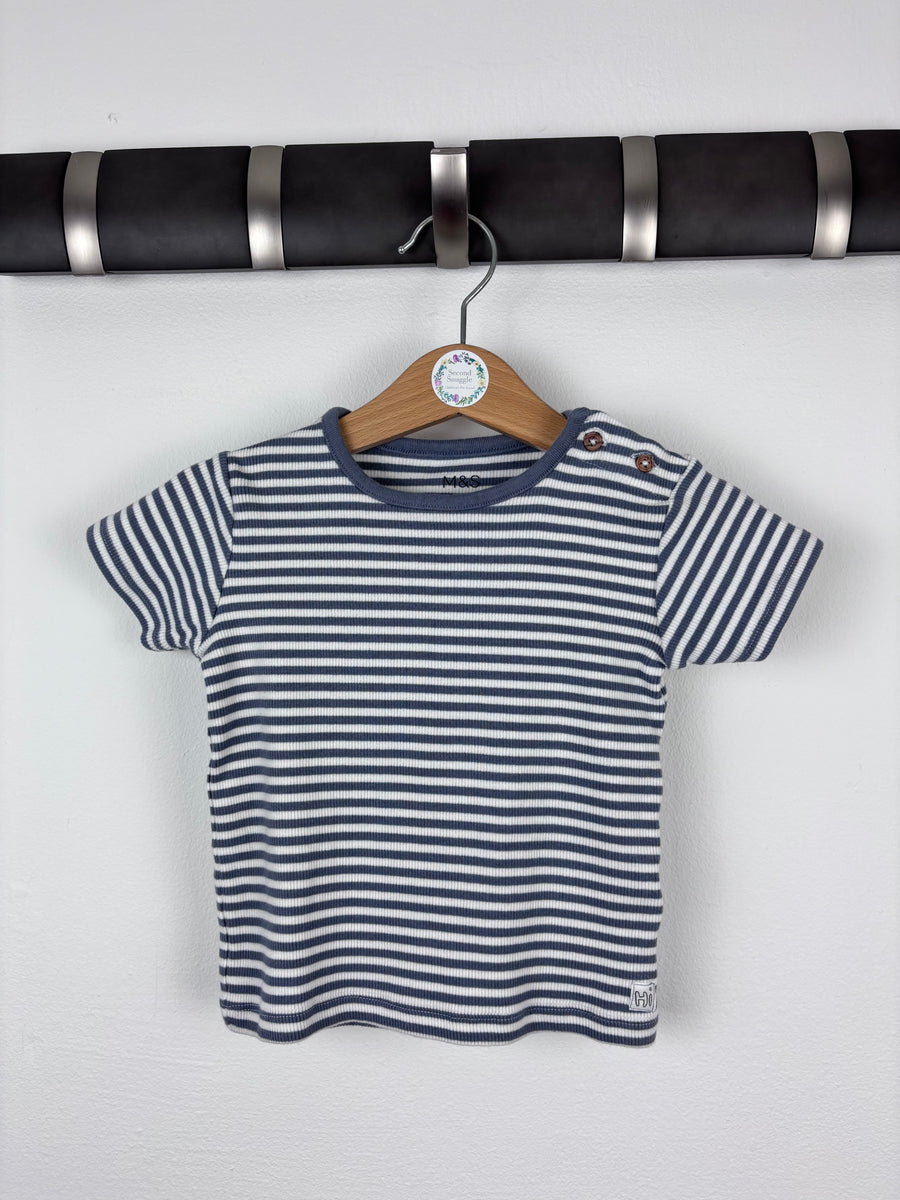M&S Blue Stripe T Shirt 9-12 Months-Tops-Second Snuggle Preloved