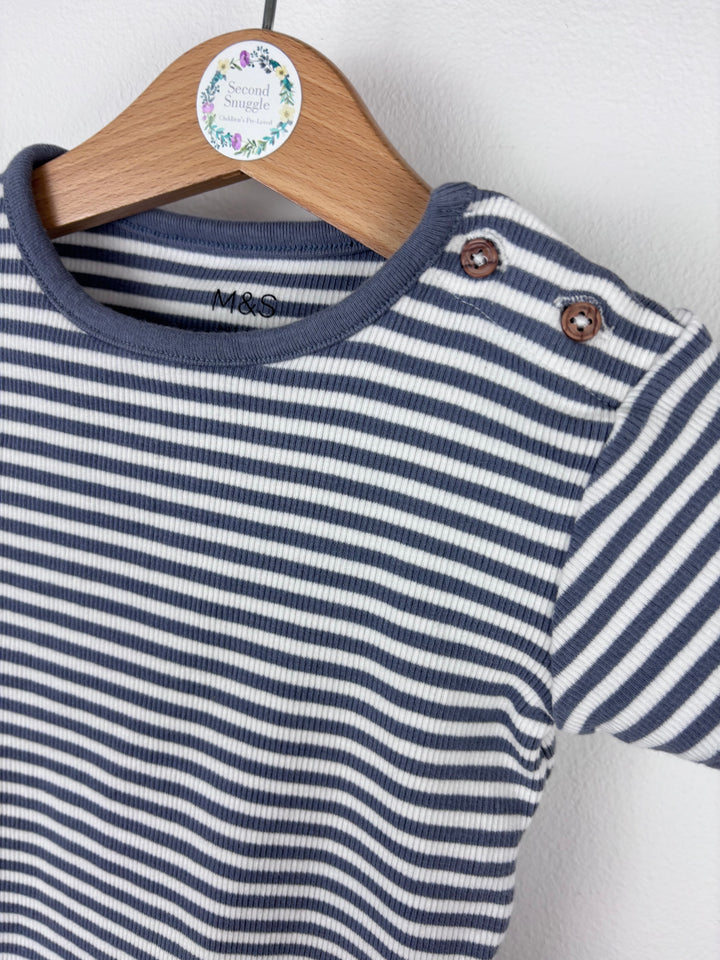 M&S Blue Stripe T Shirt 9-12 Months-Tops-Second Snuggle Preloved