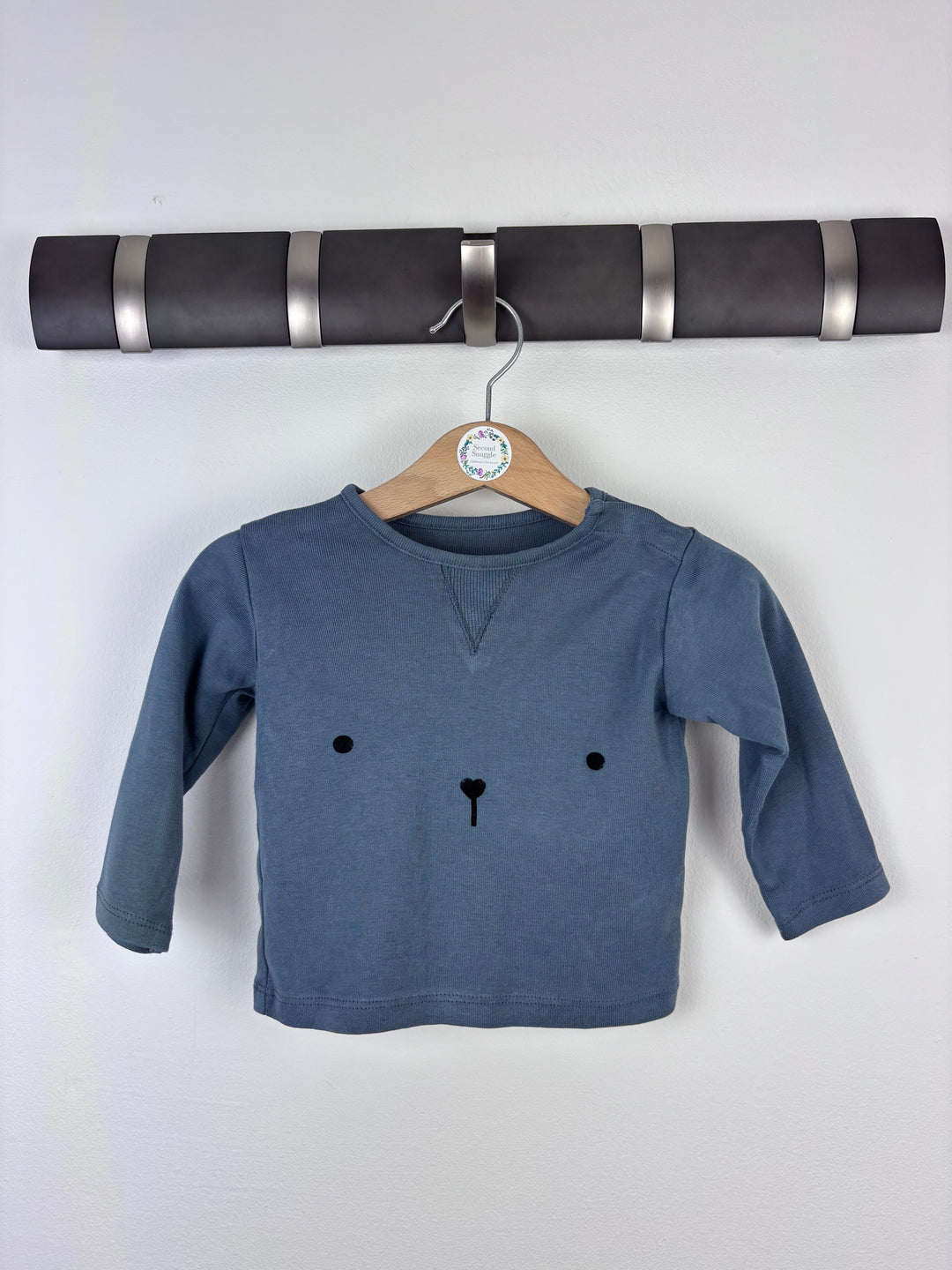 M&S Blue Bear Face Top 6-9 Months