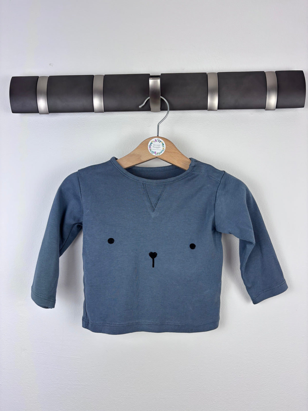 M&S Blue Bear Face Top 6-9 Months-Tops-Second Snuggle Preloved