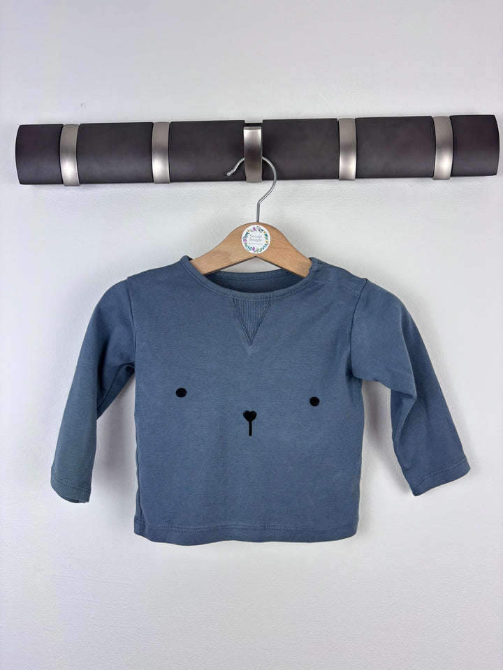 M&S Blue Bear Face Top 6-9 Months