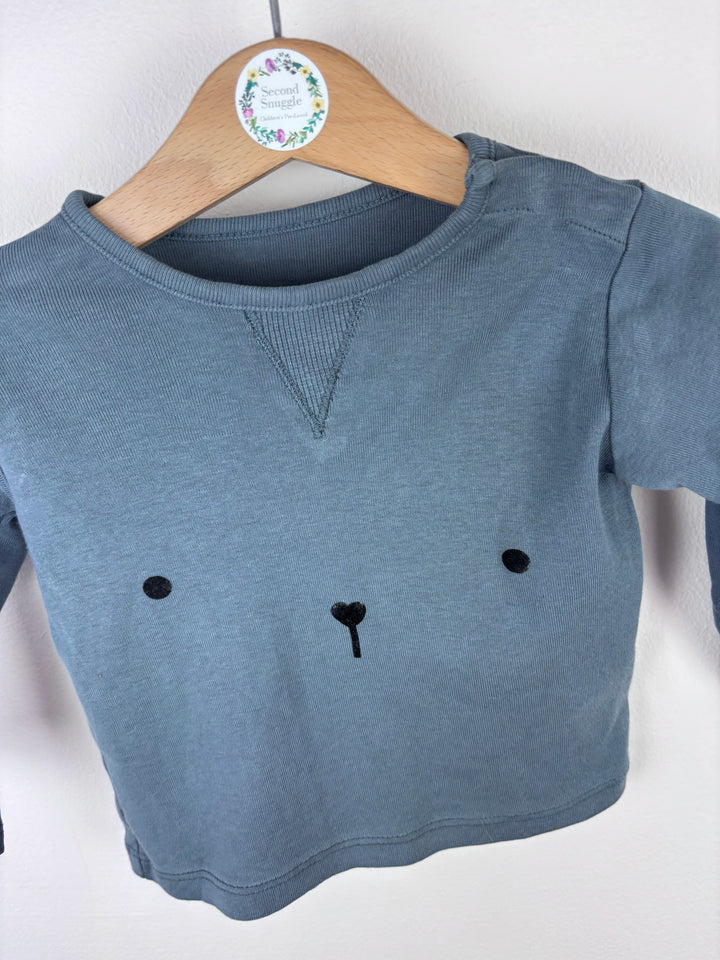M&S Blue Bear Face Top 6-9 Months