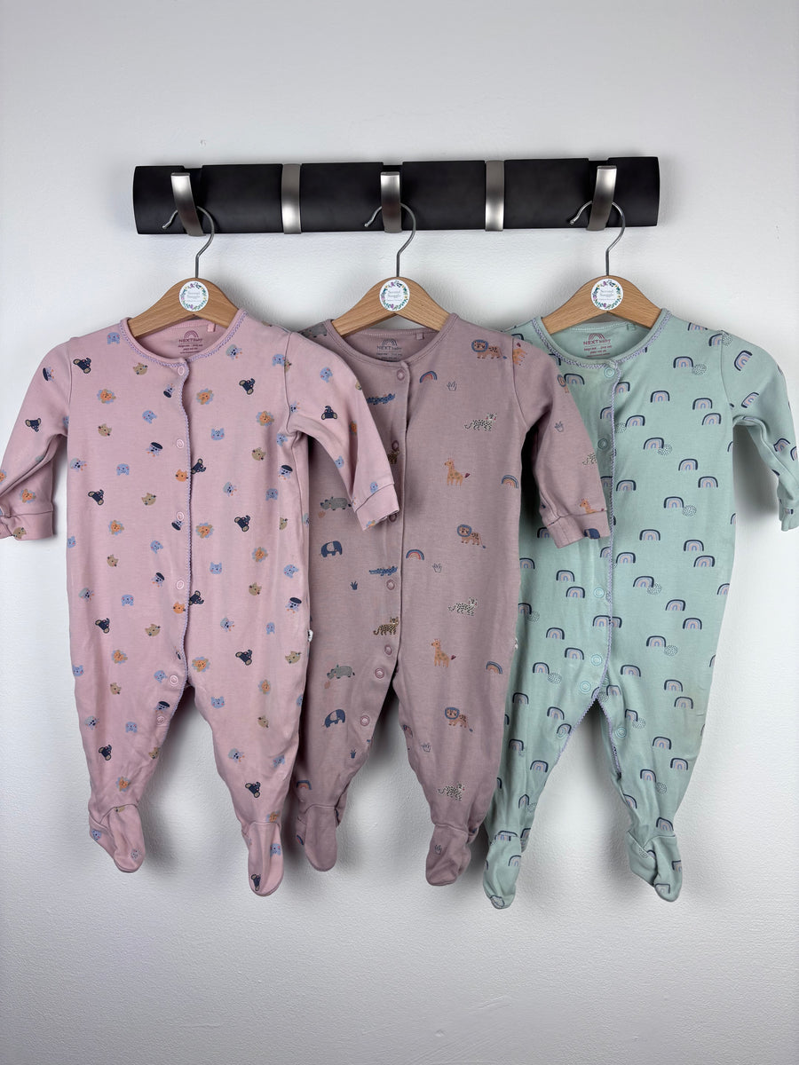Next Printed Sleepsuits Three Pack 6-9 Months-Sleepsuits-Second Snuggle Preloved