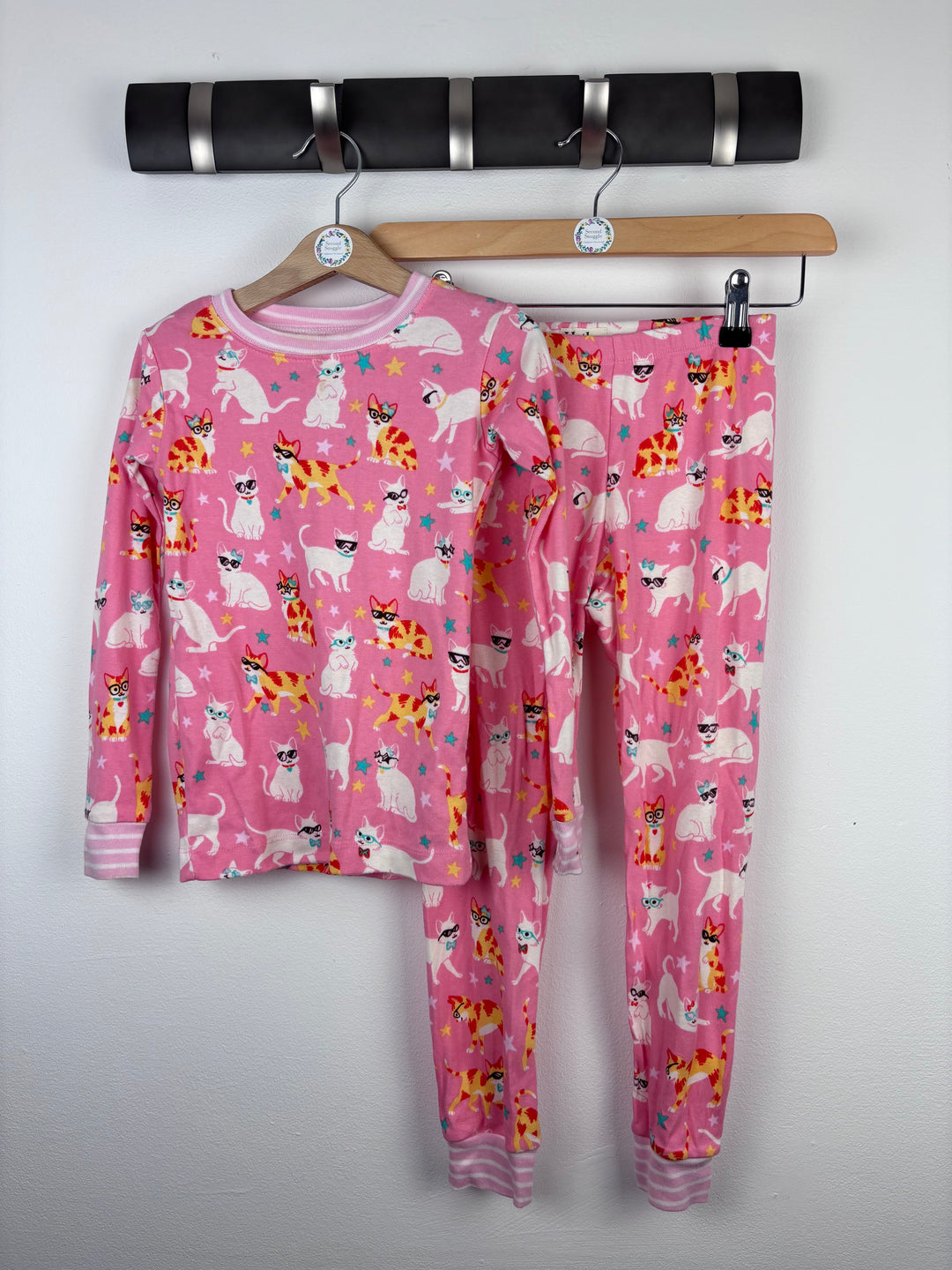 Hatley Pink Cat Print Pyjama Set 5-6 Years-Night Wear-Second Snuggle Preloved
