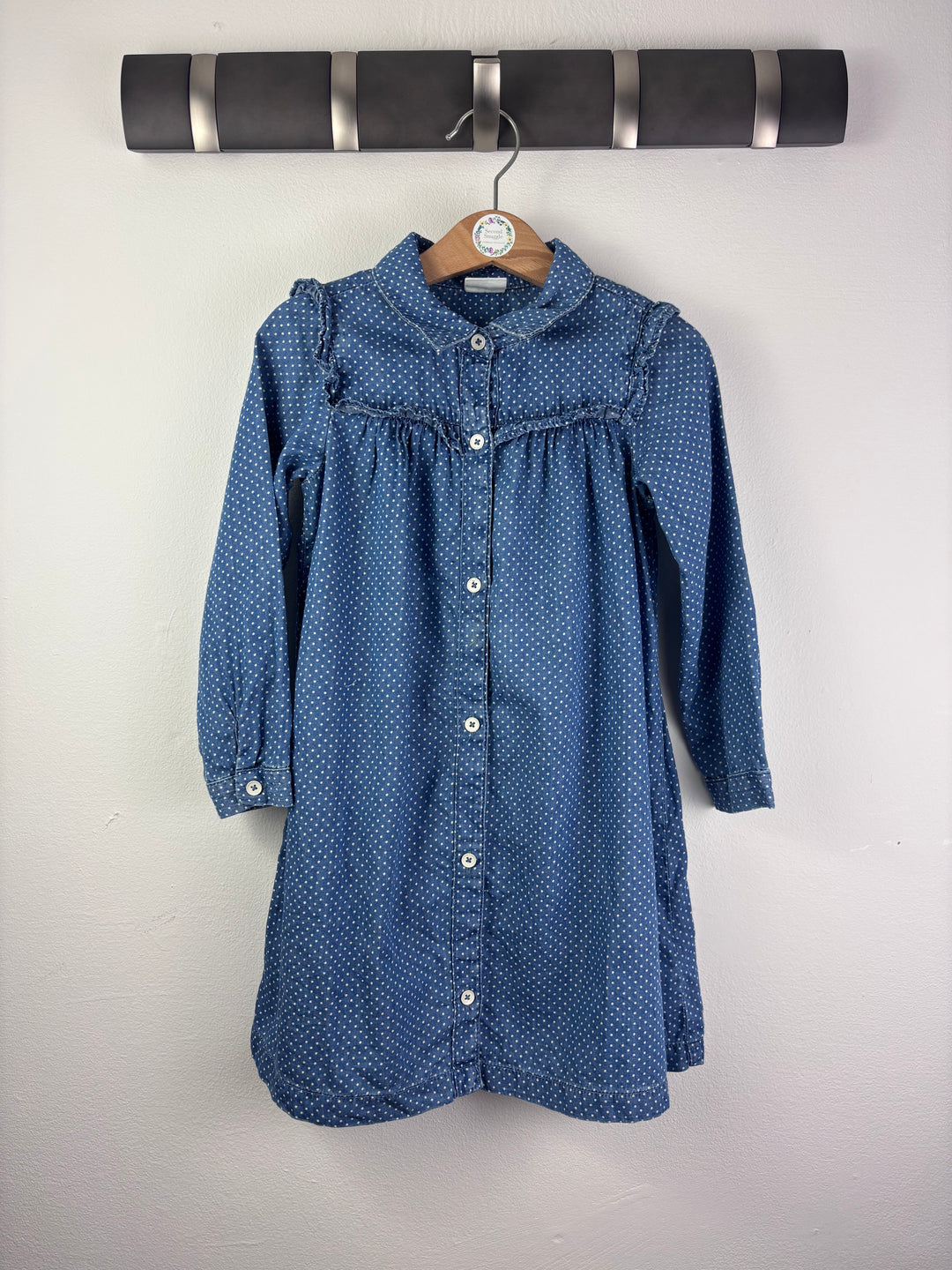 Gap Blue Spot Denim Dress Frill Detail 6 Years-Dresses-Second Snuggle Preloved