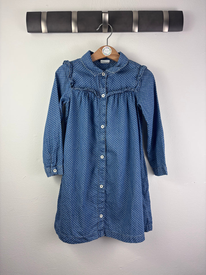 Gap Blue Spot Denim Dress Frill Detail 6 Years-Dresses-Second Snuggle Preloved