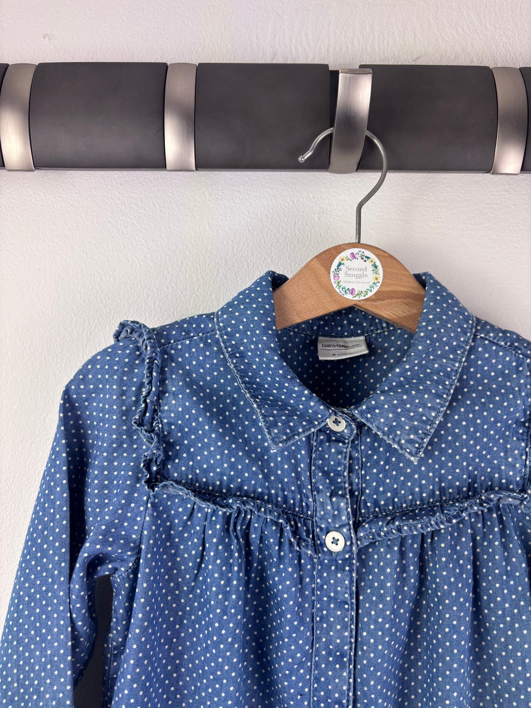 Gap Blue Spot Denim Dress Frill Detail 6 Years-Dresses-Second Snuggle Preloved