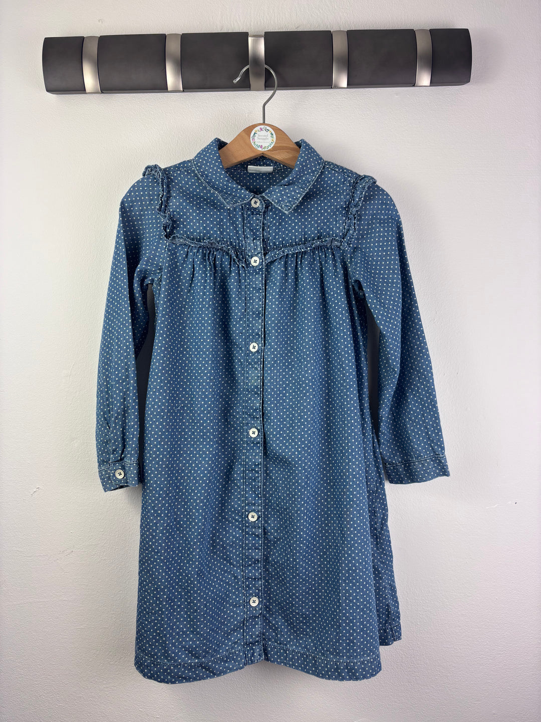 Gap Blue Spot Denim Dress Frill Detail 6 Years-Dresses-Second Snuggle Preloved