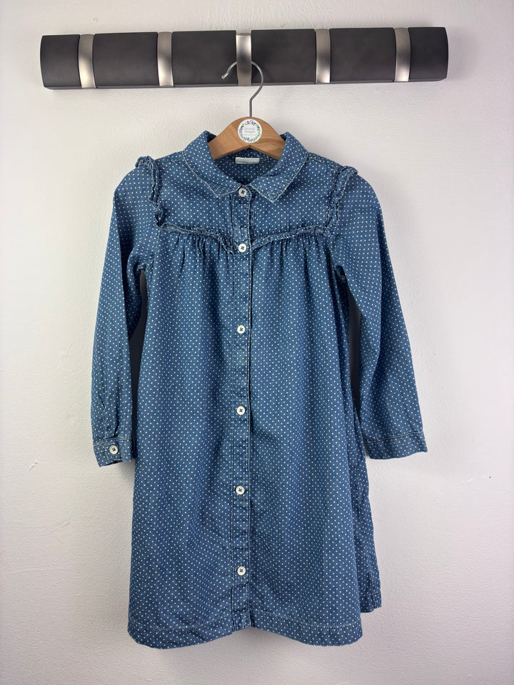 Gap Blue Spot Denim Dress Frill Detail 6 Years-Dresses-Second Snuggle Preloved
