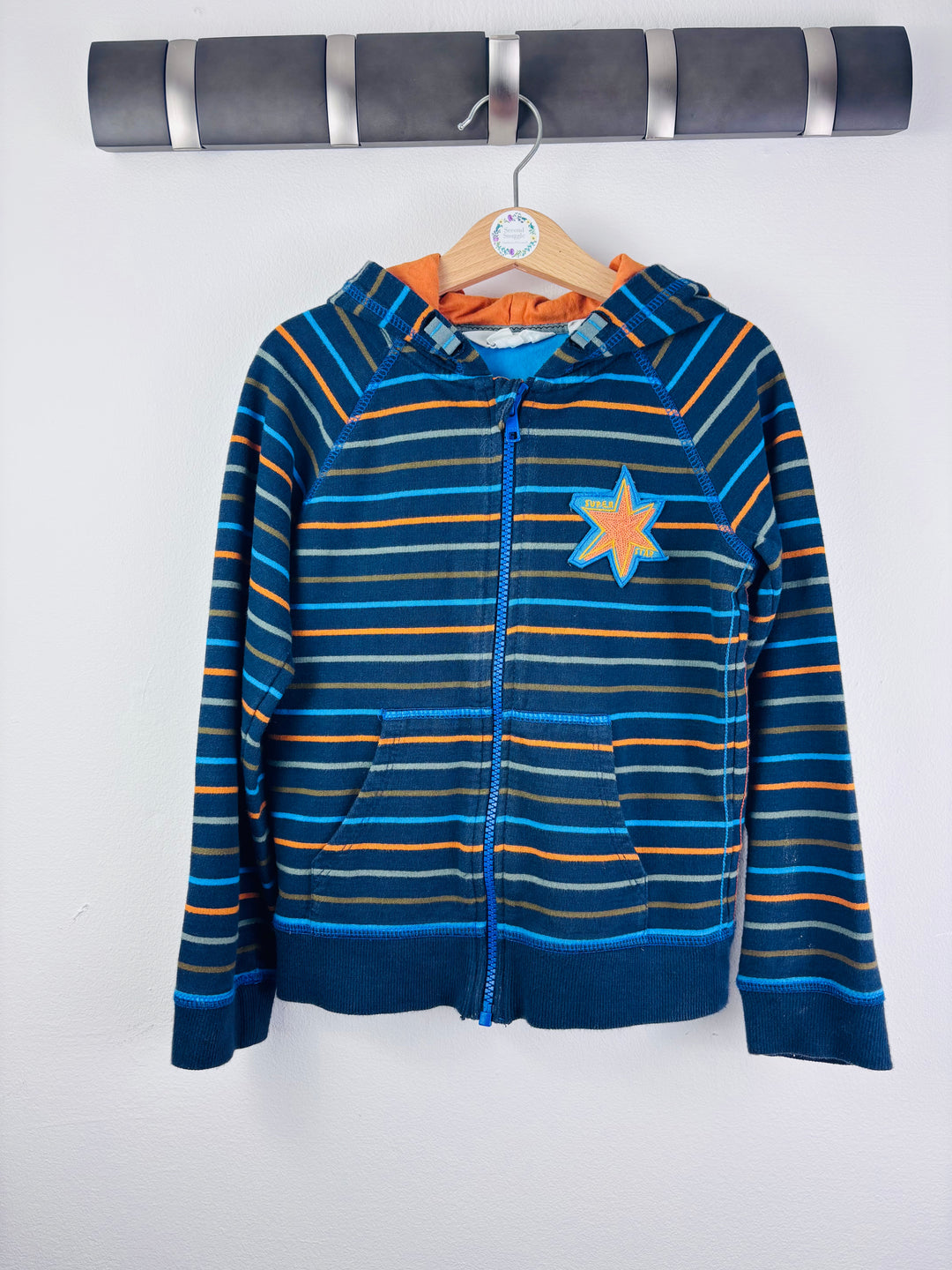 White Stuff Navy Stripe Zip Hoodie Star Badge 5-6 Years-Hoodies-Second Snuggle Preloved
