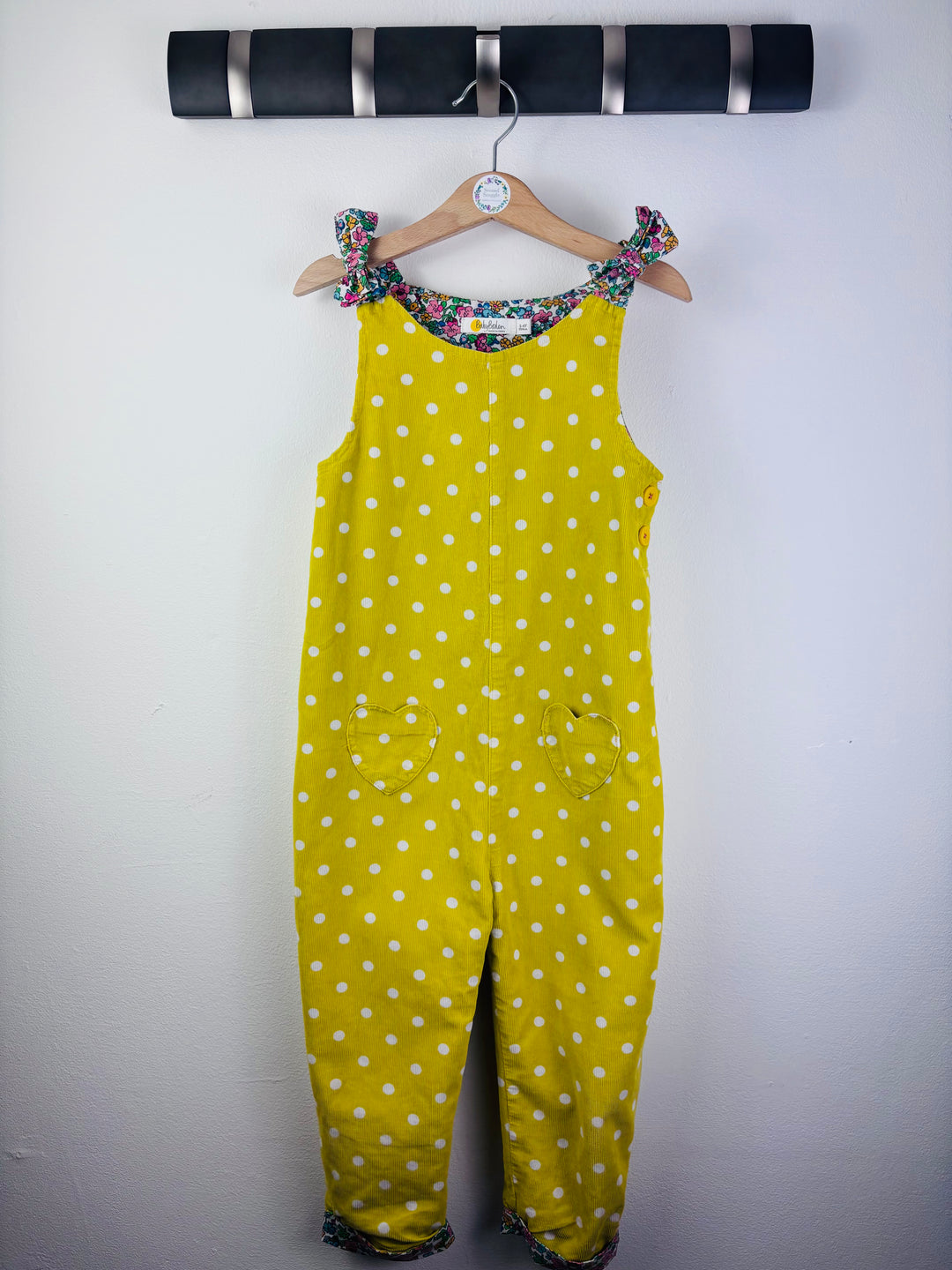 Boden Yellow Spot Dungarees Floral Trim 3-4 Years-Dungarees-Second Snuggle Preloved