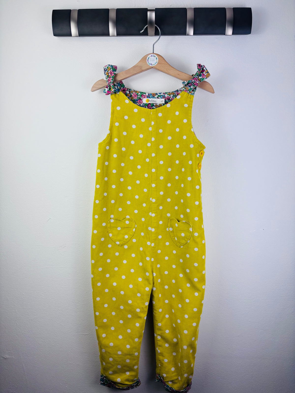 Boden Yellow Spot Dungarees Floral Trim 3-4 Years-Dungarees-Second Snuggle Preloved